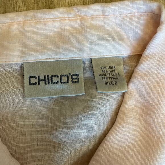 Chico’s Size 3 Pink Linen Silk Button Front Shirt 3/4 Sleeve Lightweight Top - Picture 5 of 7